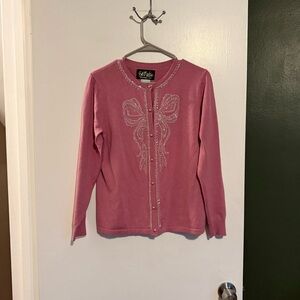 Bob mackie pink button front cardigan sweater bow beading detail *sample vintage